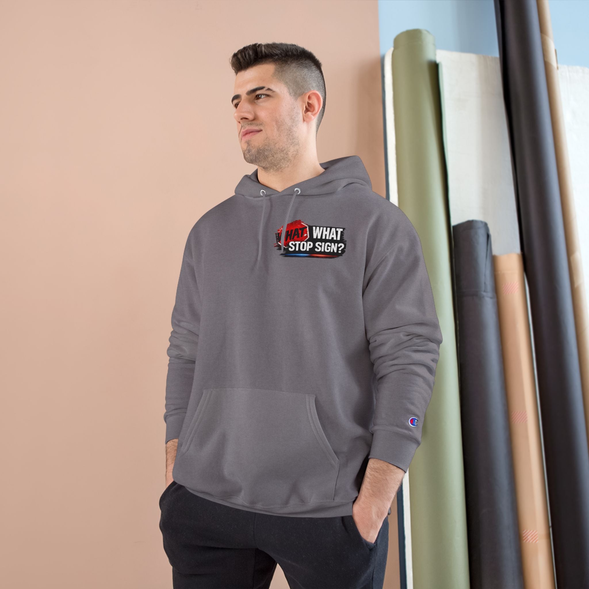 Hoodie — "What Stop Sign?" Police Lights Graphic Champion Hoodie