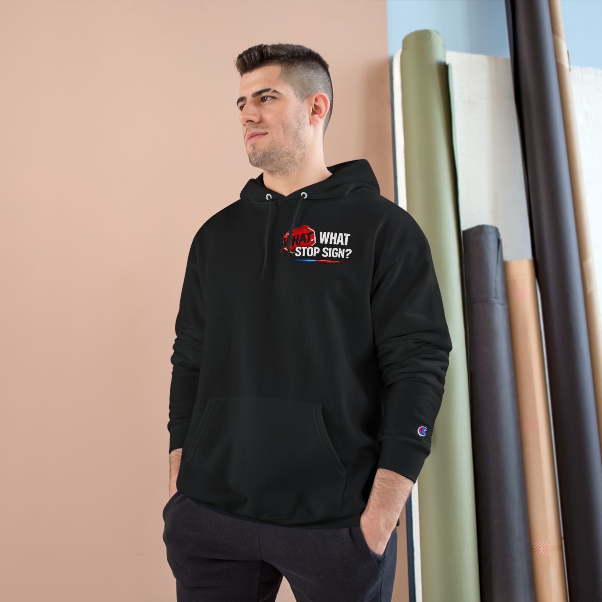 Hoodie — "What Stop Sign?" Police Lights Graphic Champion Hoodie