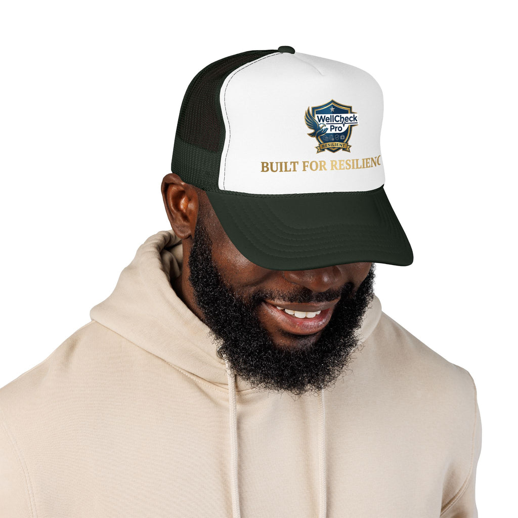 Built for Resilience Foam Trucker Hat — WellCheck Pro Logo Cap