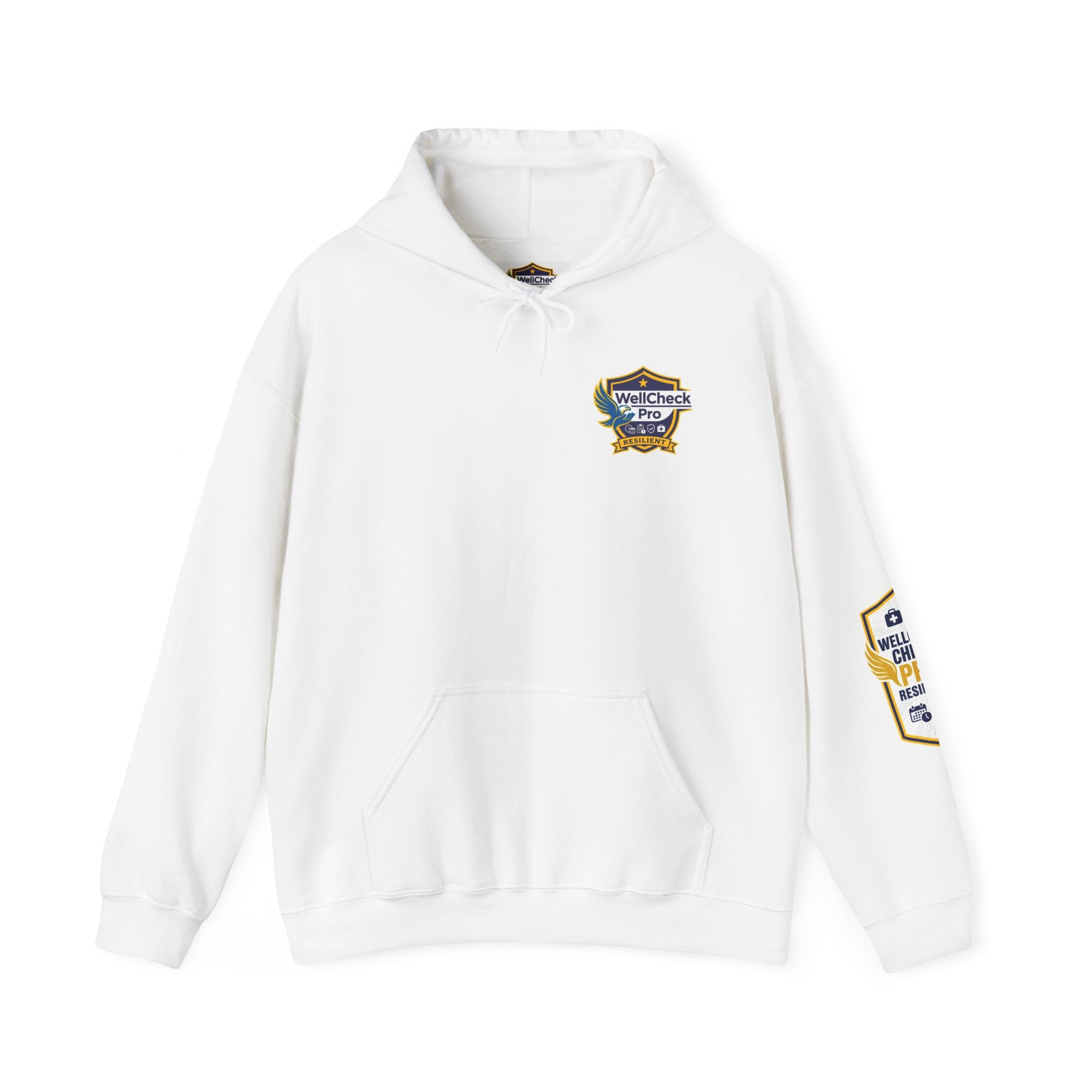 WellCheck Pro Shield logo Hoodie | Catch the Signal Before the Crisis back print