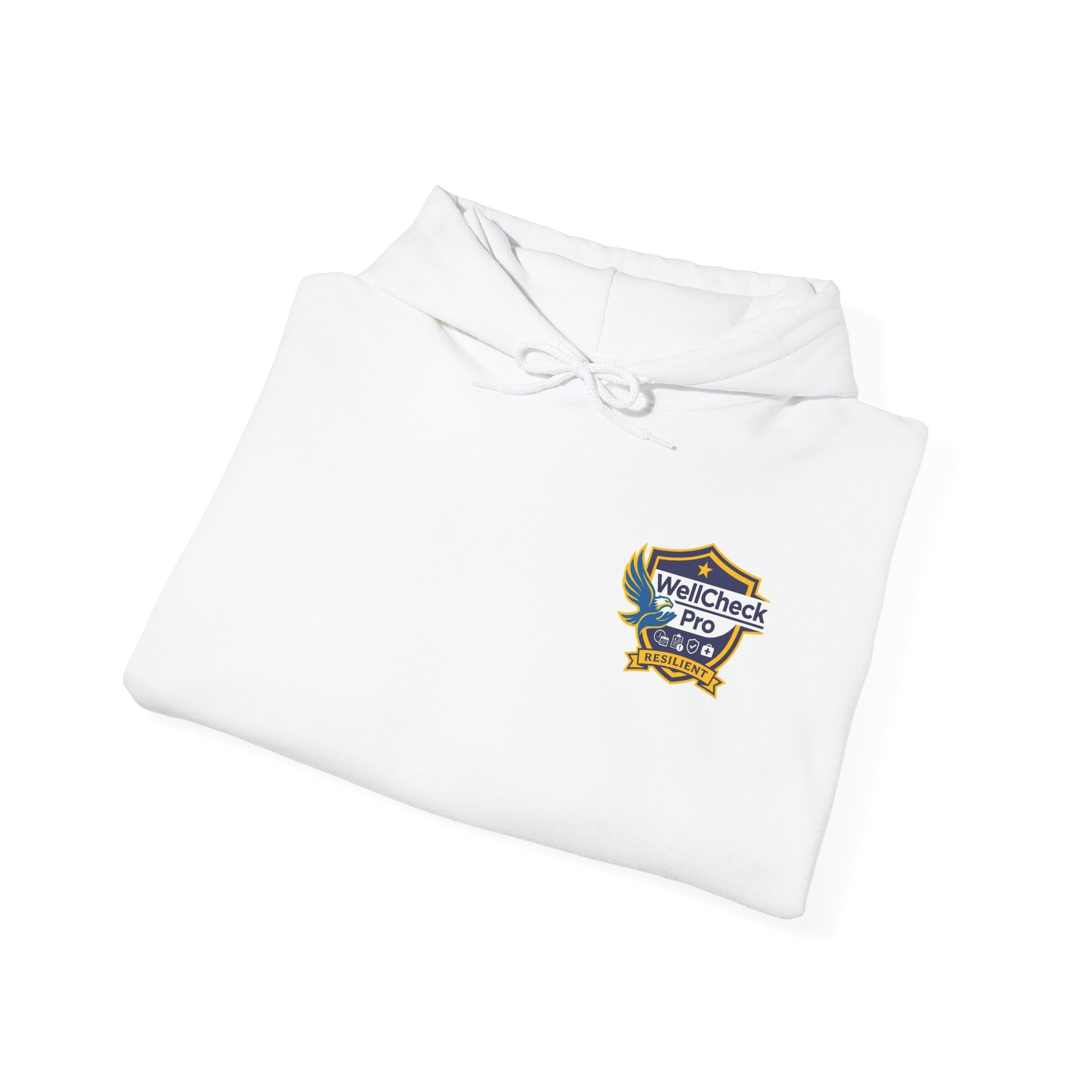 WellCheck Pro Shield logo Hoodie | Catch the Signal Before the Crisis back print