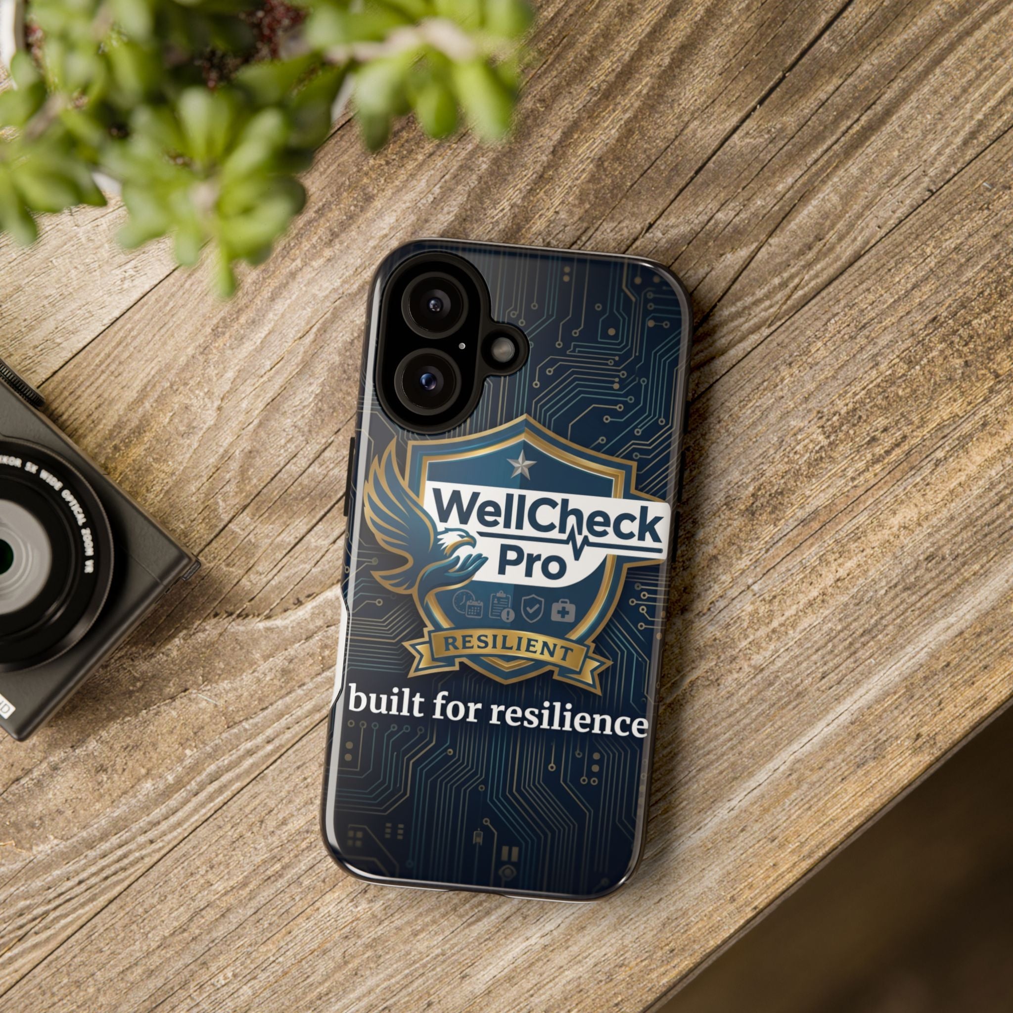 WellCheck Pro Tough Phone Case — "Built for Resilience" Shield Design