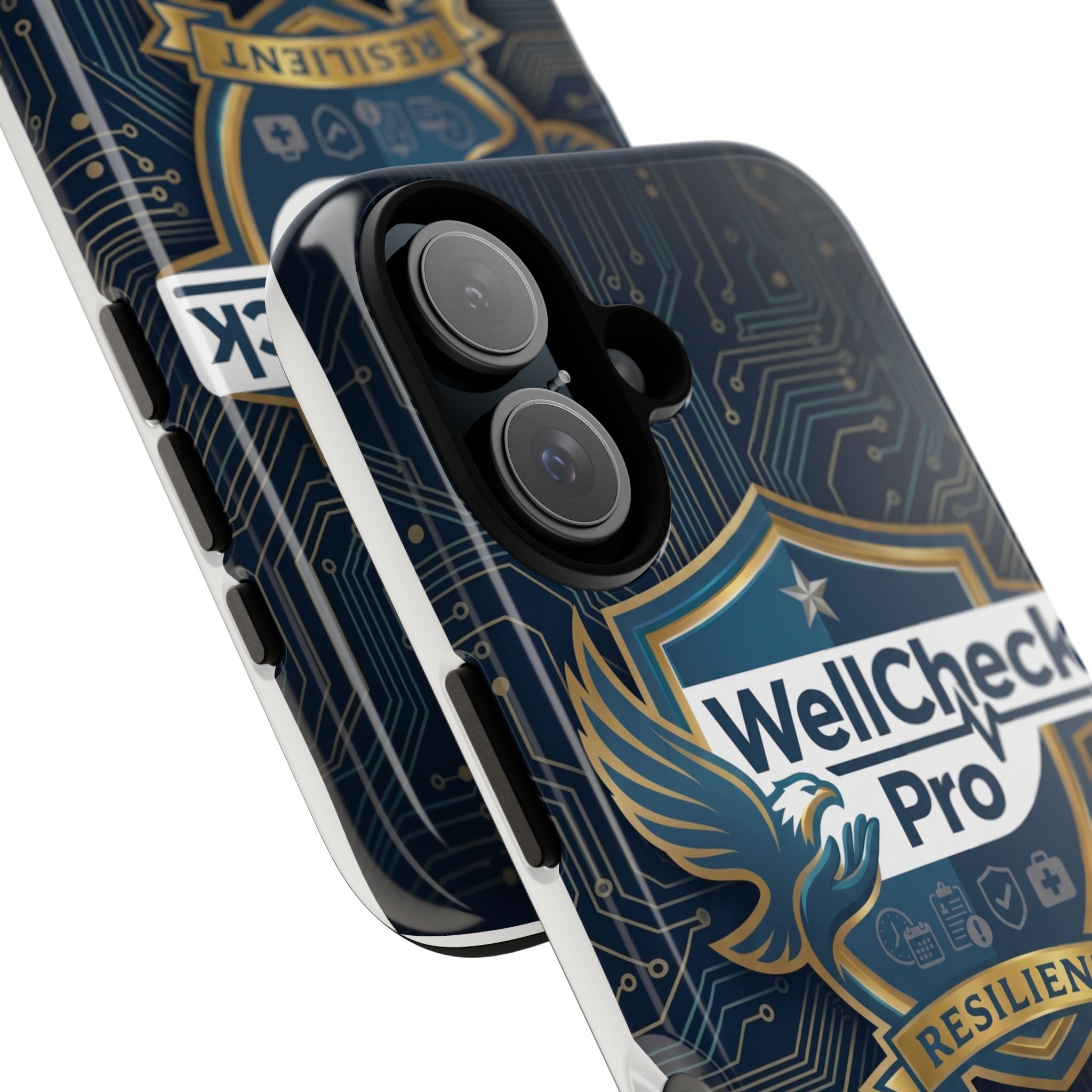 WellCheck Pro Tough Phone Case — "Built for Resilience" Shield Design