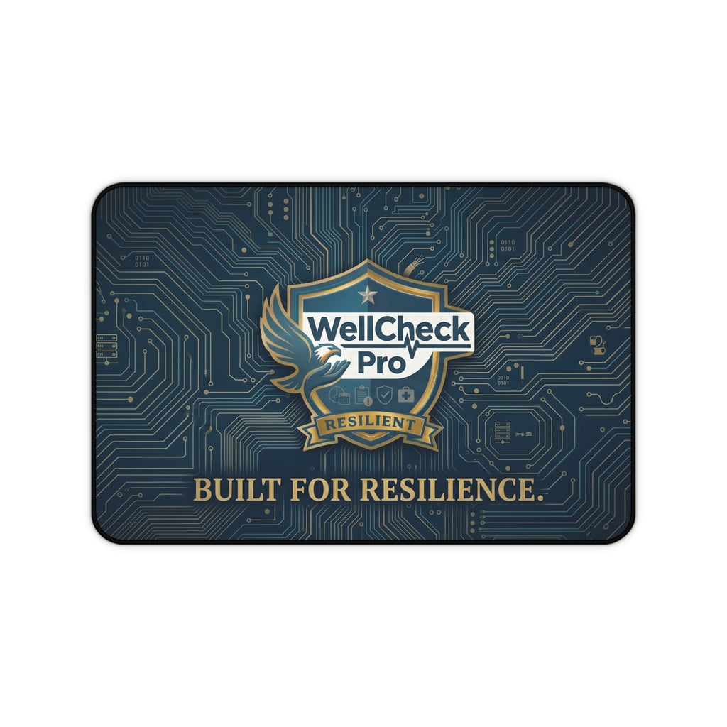 WellCheck Pro 'Built for Resilience' Desk Mat — Tech Shield Mouse Pad