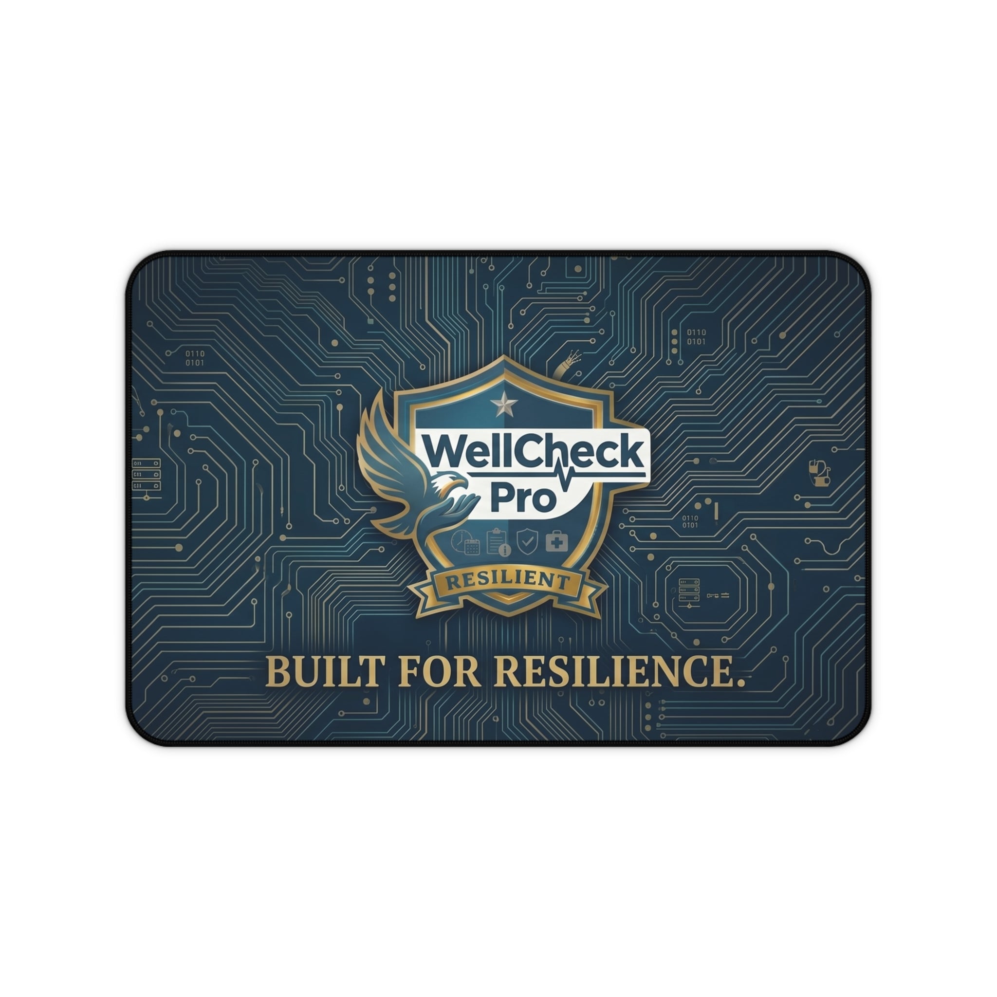 WellCheck Pro 'Built for Resilience' Desk Mat — Tech Shield Mouse Pad