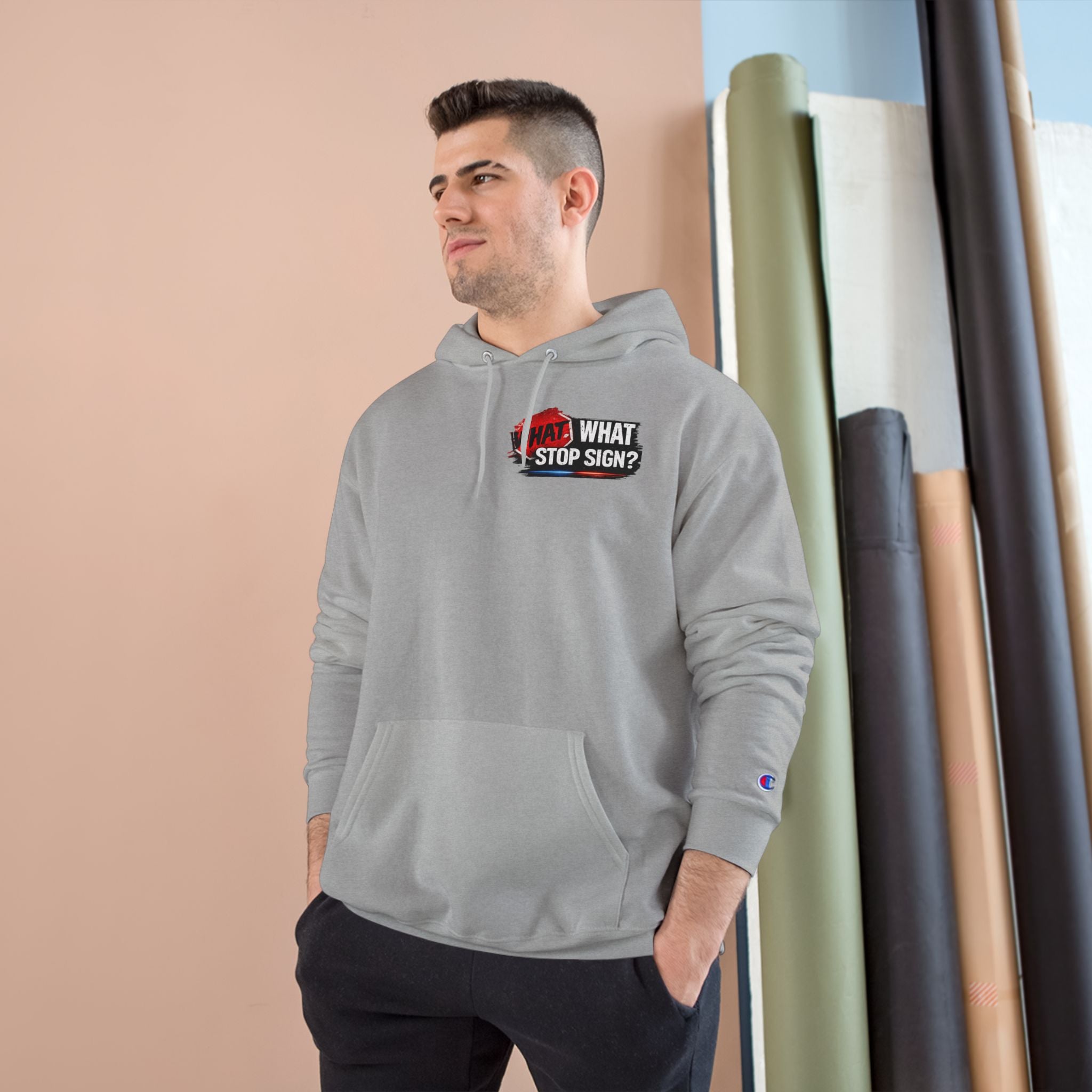 Hoodie — "What Stop Sign?" Police Lights Graphic Champion Hoodie