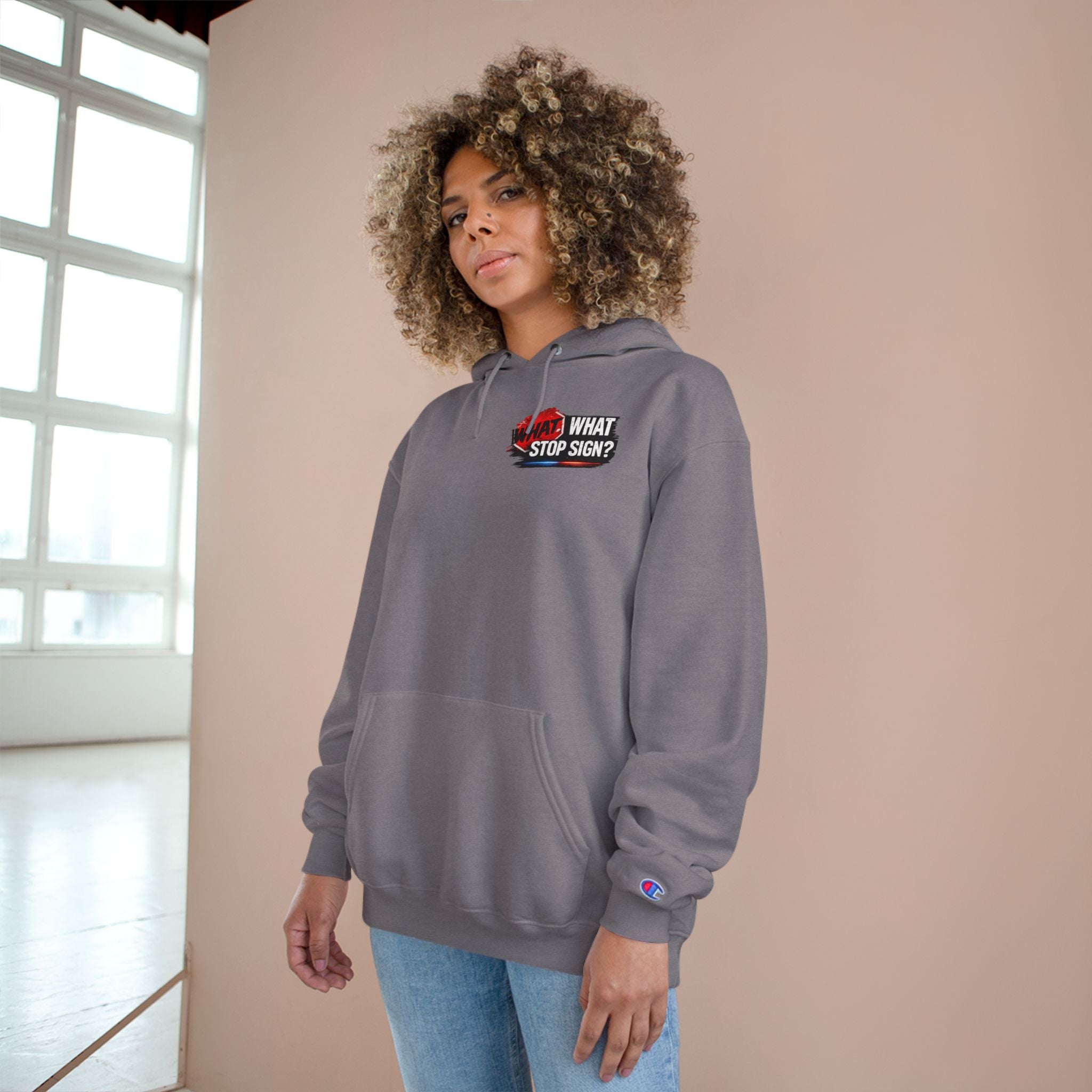 Hoodie — "What Stop Sign?" Police Lights Graphic Champion Hoodie
