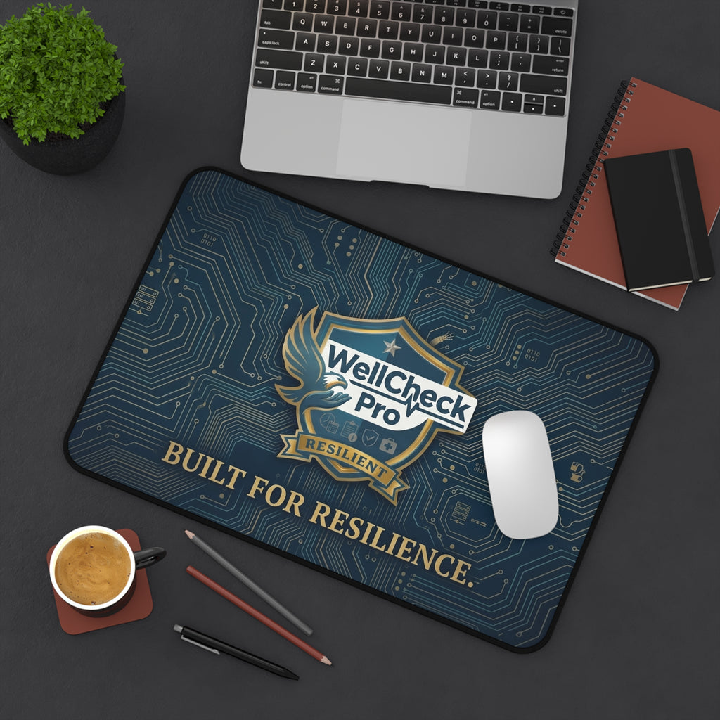 WellCheck Pro 'Built for Resilience' Desk Mat — Tech Shield Mouse Pad