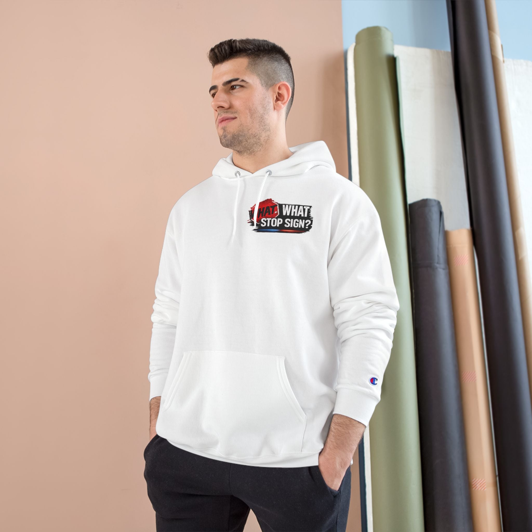 Hoodie — "What Stop Sign?" Police Lights Graphic Champion Hoodie